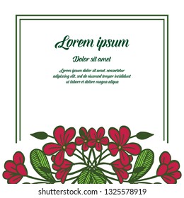 Vector illustration pink flower frames design and green leaves for write invitation romantic hand drawn