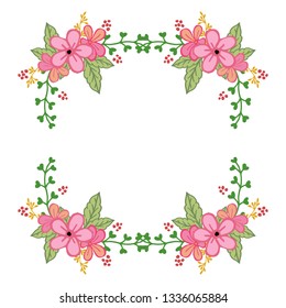 Vector illustration pink flower frames blooms for greeting card hand drawn