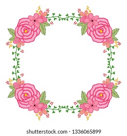 Vector illustration pink flower frames blooms for greeting card hand drawn
