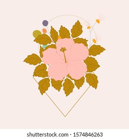 vector illustration with pink flower and gold leaves perfect to use on the web or in print