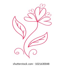 Vector illustration. Pink flower with hearts on a white background.