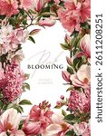 Vector illustration with with pink flowering branches isolated on a changeable background. Floral design template for wedding invitation, greeting card, notebook cover, flyer or banner.