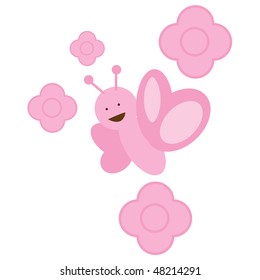 vector illustration of pink flowers and a bee