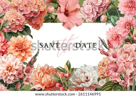 Vector illustration with pink flowers and berries isolated on a changeable background. Elegant vintage floral design template for a greeting card, flyer or certificate.