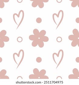 Vector illustration with pink flowers and hearts