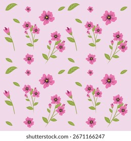 Vector  Illustration Pink Flowers Seamless Pattern