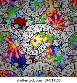 Vector illustration of pink flowers. Seamless pattern with flowers on motley background.