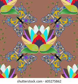 Vector illustration of pink flowers. Seamless pattern with flowers on motley background.