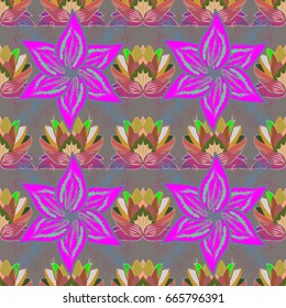 Vector illustration of pink flowers. Seamless pattern with flowers on motley background.