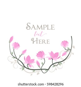 Vector illustration pink flowers. Spring magnolia flowers branch