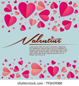 Vector illustration with pink folded paper hearts and place for your text. Can be used for wedding invitation, card for Valentine's Day or card about love.