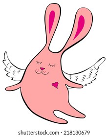 The vector illustration with pink funny rabbit