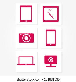 vector illustration of pink gadgets icons on white background