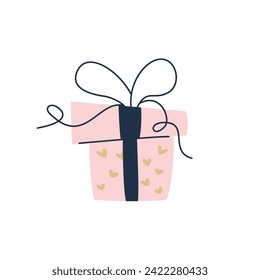 Vektorgrafik von rosafarbenen Geschenkbox mit Band und Herz Muster. Einzelnes Element auf weißem Hintergrund. Design für Valentinstag, Geburtstag und andere