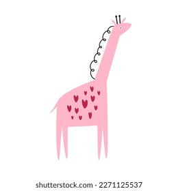 Vector illustration of a pink giraffe in a modern trendy flat style. Colorful art print, graphic design