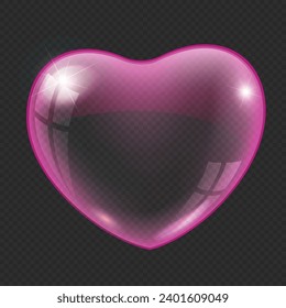 Vector illustration of pink glass heart on transparent background.