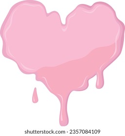 Vector illustration of pink glaze heart with melting effect. Sweet concept background