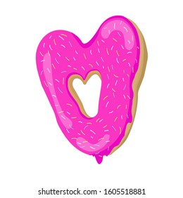 vector illustration with pink glazed donut on a white background. food element. cartoon style. sweet bakery