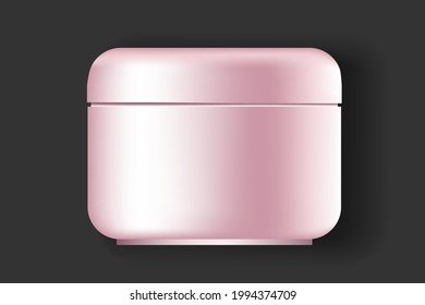 Vector illustration. Pink glossy plastic tube for medicine or cosmetics: gallon, balm, cream, skin care, scrub, mask. Realistic packaging mock up template. Side view, full face, close-up.