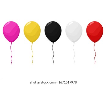 Vector illustration of pink, gold, black, white and red balloons on a transparent background. For a romantic festival