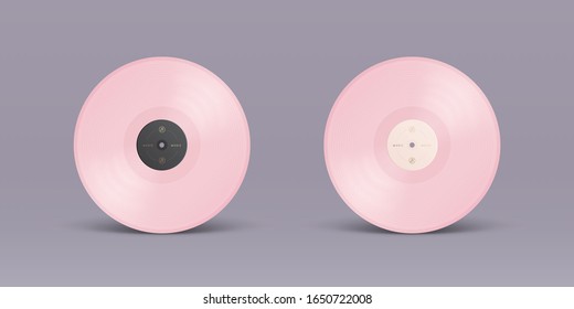 Vector illustration of the pink gramophone vinyl music record disc isolated on background