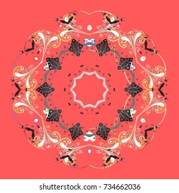 Vector illustration with pink, gray and beige isolated snowflakes. Isolated watercolor snowflakes on pink, gray and beige colors. Beautiful decoration. Symbol of winter.