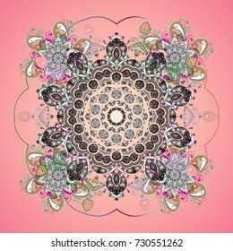 Vector illustration. A pink, gray and neutral colors with snowflakes. Vector christmas abstract colorful background with cute snowflake.