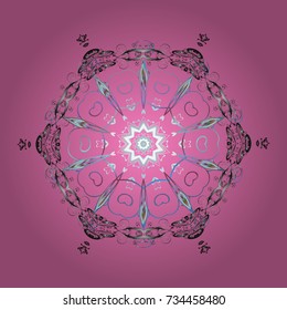 Vector illustration. Pink, gray and neutral colors with snowflakes. Isolated cute snowflakes on colorful background.