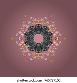 Vector illustration. Pink, gray and white colors with snowflakes. Isolated cute snowflakes on colorful background.