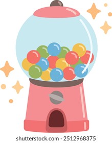 Vector illustration of pink gumball machine. Cartoon bubblegum or candy dispenser