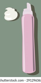 vector illustration of a pink hair mousse tube, on dark green background, with copy space