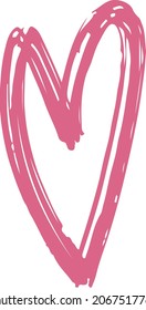 Ilustración vectorial del corazón dibujado a mano rosada. Símbolo de concepto de amor texturado en estilo de grunge