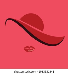 Vector illustration of a pink hat, woman, abstraction, logo, symbol template. editable. 