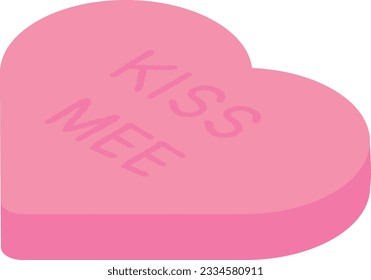 Vector illustration of a pink heart candy with the phrase kiss me. Love.