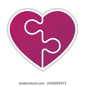 Ilustração vetorial de um coração rosa, dividido em duas partes que se assemelham a um quebra-cabeça. Simboliza o amor. Isolado sobre fundo branco