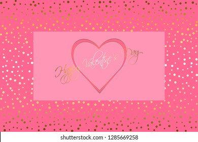 Vector illustration of Pink heart on a pink with glitter background. Happy Valentine's day