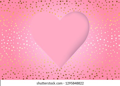 Vector illustration of Pink heart on a pink background with glitter