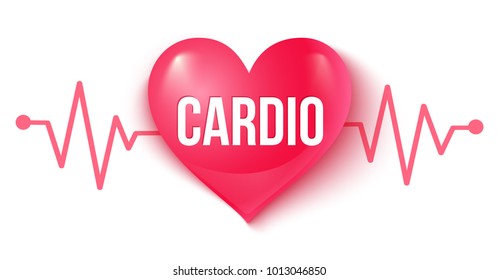 Vector illustration of a pink heart with pulse. Heart and pulse. Cardio heart.