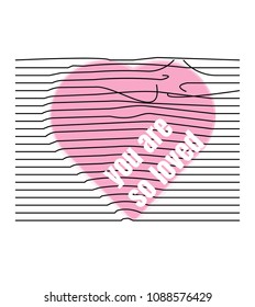 Vector illustration of a Pink heart with torn threads, for printing on t-shirts, underwear. esp10