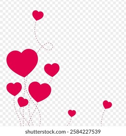 Vector illustration of pink hearts attached with string on transparent background