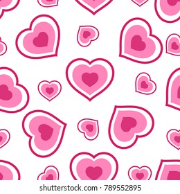 Vector illustration with pink hearts. Seamless pattern for Valentine's Day. Romantic background.