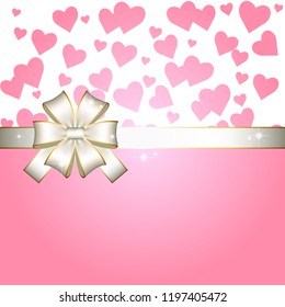 Vector illustration of Pink hearts and white ribbon with bow
