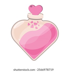 Vector illustration of a pink heart-shaped perfume bottle on a white background.