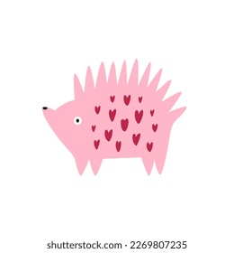 Ilustración vectorial de un erizo rosa en un estilo moderno y plano. Impresión de arte colorido, diseño gráfico