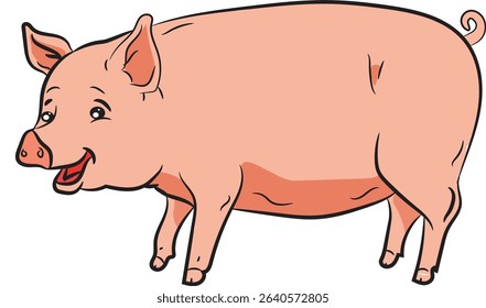Vector Illustration of pink hog(pig) cartoon.