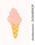 Vector illustration of a pink ice cream cone in flat style. Cute and minimal design, perfect for children’s products, summer themes, posters, stickers, and web or app interfaces.