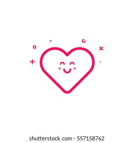 Vector illustration of pink icon in flat line style. Linear cute and happy heart. Graphic design concept of valentin day sign. Outline isolated object.