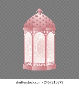 Vector illustration of pink Islamic lantern on transparent background