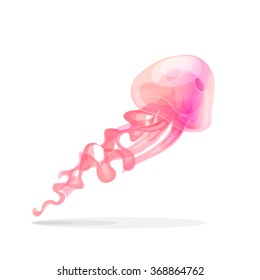 vector illustration pink jellyfish. clip art isolated on white background. EPS 10 without mesh