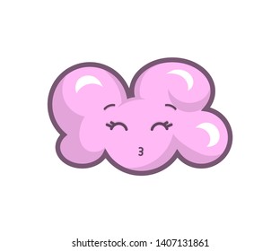 Vector illustration of the pink kissing cloud. Cute emoji.